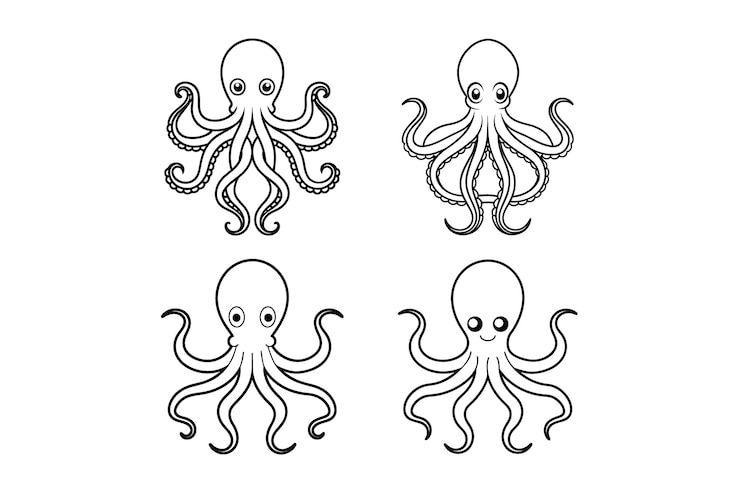Ilustración vectorial de arte de líneas de pulpo