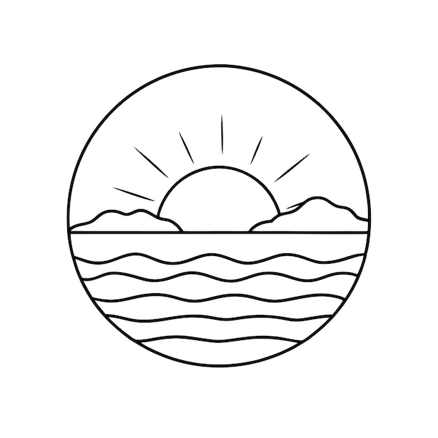 Ilustración vectorial de arte de una sola línea de puesta de sol Diseño minimalista en fondo blanco