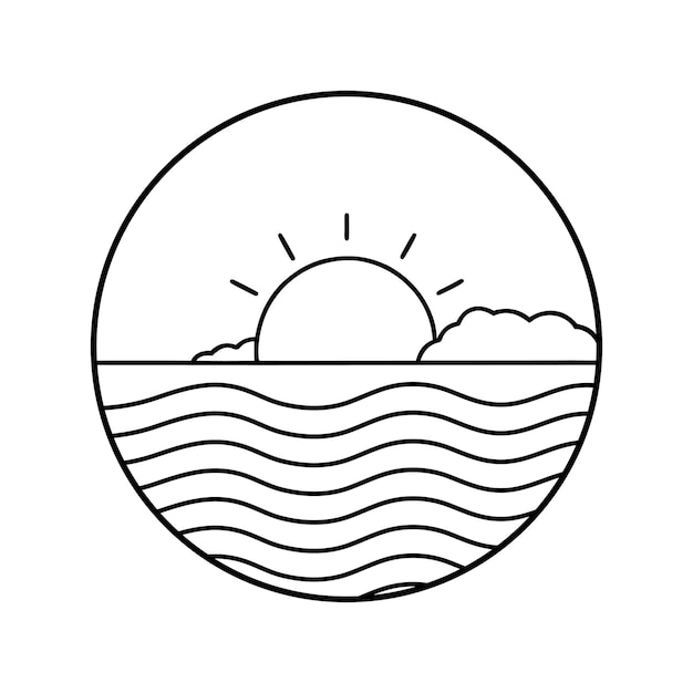 Ilustración vectorial de arte de una sola línea de puesta de sol Diseño minimalista en fondo blanco