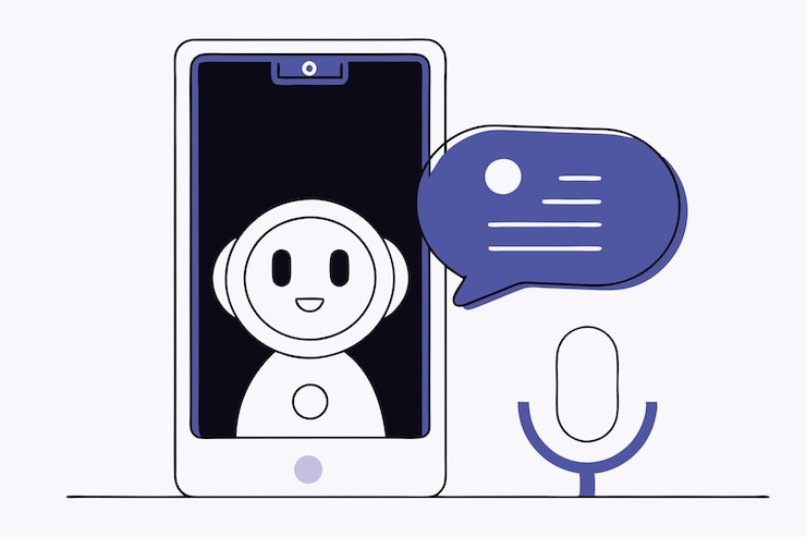 Vector ilustración vectorial del asistente virtual de voz del chatbot