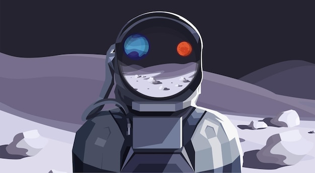 Vector ilustración vectorial del astronauta espacial en la luna para un cartel o fondo