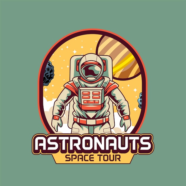 Ilustración vectorial del astronauta con MeteorPlanet y nubes en el espacio con ilustración simple