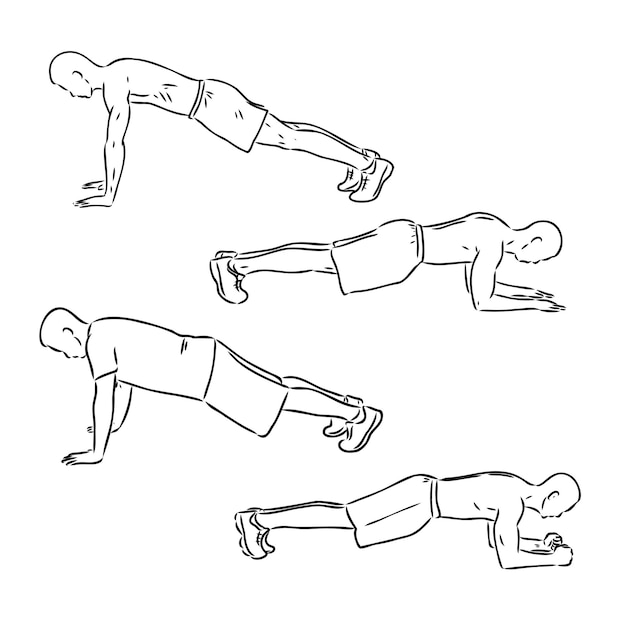 La ilustración vectorial del atleta en forma haciendo ejercicio de tabla