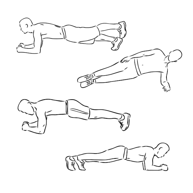 La ilustración vectorial del atleta en forma haciendo ejercicio de tabla