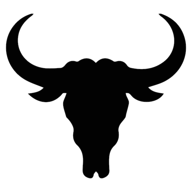 Una ilustración vectorial audaz de una silueta de cráneo de toro diseñada sobre un fondo blanco