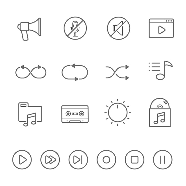Ilustración vectorial de audio y sonido Conjunto de iconos de líneas