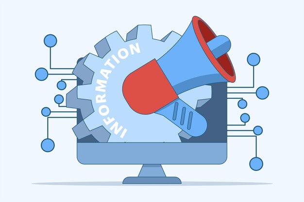 Ilustración vectorial de la automatización del marketing con tecnología empresarial de IA o campañas de correo electrónico
