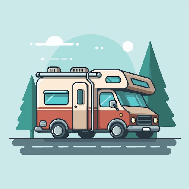 Ilustración vectorial de un automóvil de acampada en estilo de diseño plano