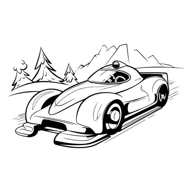 Vector ilustración vectorial de un automóvil deportivo en las montañas sobre un fondo blanco