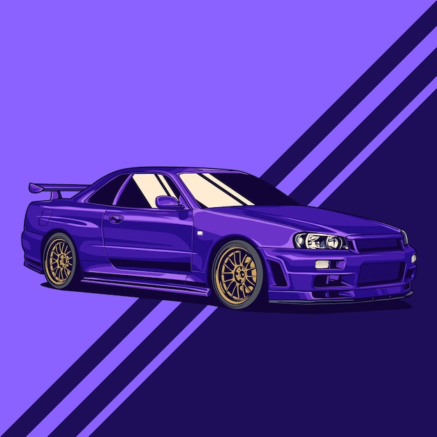 Ilustración vectorial de un automóvil jdm modificado utilizando el estilo dibujado a mano
