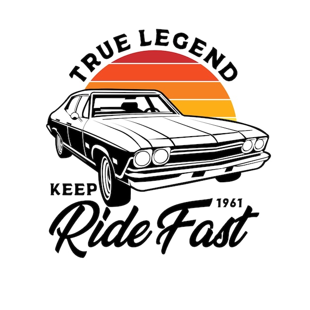 Ilustración vectorial de automóviles clásicos perfecta para el diseño de logotipos de restauración de camisetas y garajes de automóviles