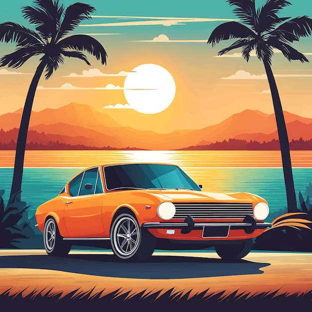 Ilustración vectorial de automóviles con fondo de verano