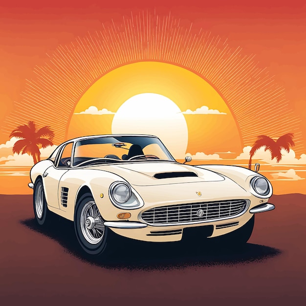 Ilustración vectorial de automóviles con fondo de verano