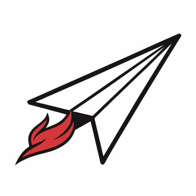 Ilustración vectorial de avión de papel minimalista con acento de llama