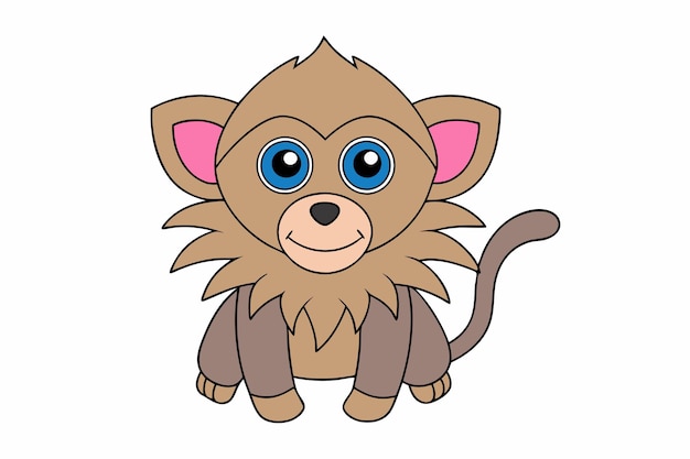 Ilustración vectorial de babú Linocut Kawaii Diseño artístico de líneas de clipart de dibujos animados