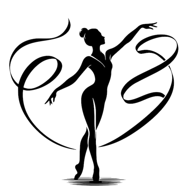 Vector ilustración vectorial de una bailarina de ballet con los brazos levantados y elaborados remolinos en el fondo