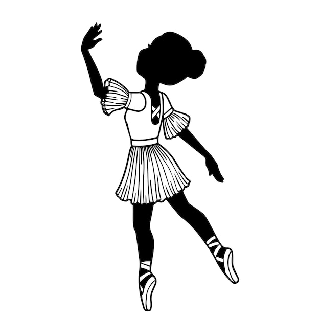 Ilustración vectorial de bailarina de ballet silueta en blanco y negro de bailarina en pose elegante aislada en un fondo blanco