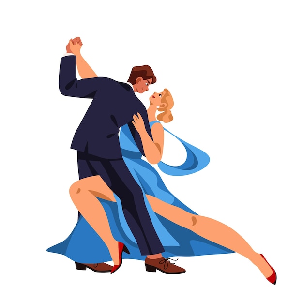 Ilustración vectorial de baile de tango apasionada y dramática pareja de baile latino o argentino hacen intenso