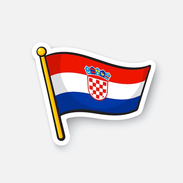 Ilustración vectorial Bandera de Croacia en flagstaff Símbolo de ubicación para viajeros Etiqueta engomada de la historieta