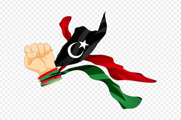 Ilustración vectorial de la bandera de Libia envuelta en un puño sobre un fondo transparente