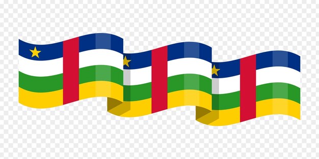 Ilustración vectorial de la bandera ondulada de la República Centroafricana sobre un fondo transparente