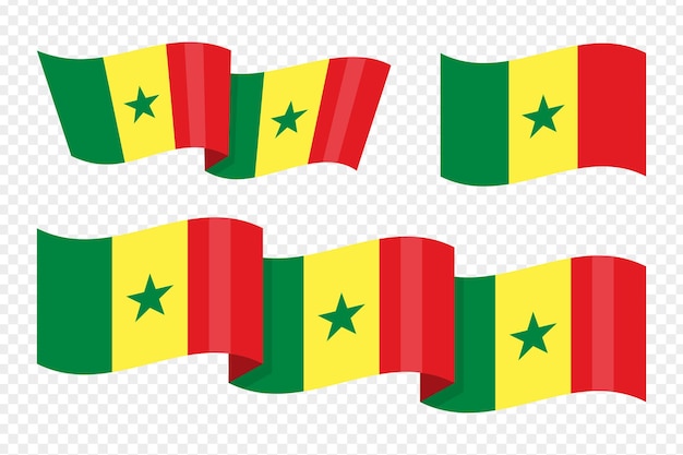 Ilustración vectorial de la bandera ondulada de Senegal sobre un fondo transparente