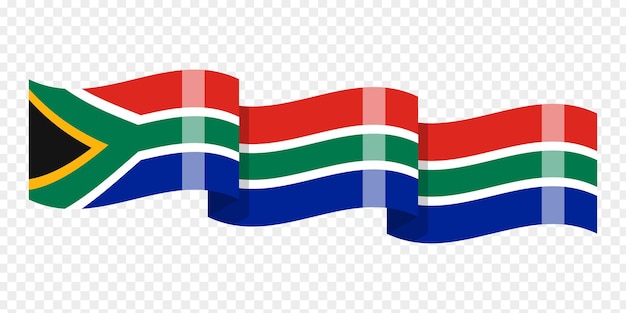 Ilustración vectorial de la bandera ondulada de Sudáfrica en un fondo transparente