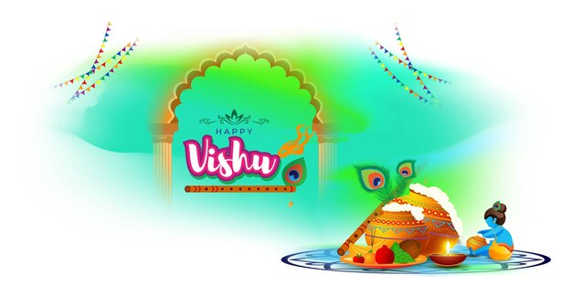 Ilustración vectorial del banner del concepto Happy Vishu