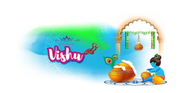 Ilustración vectorial del banner del concepto Happy Vishu