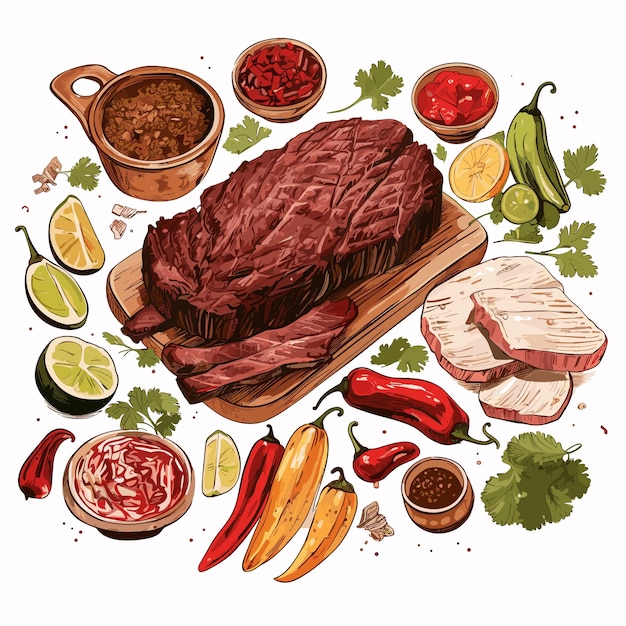 Vector ilustración vectorial de barbecue y condimentos mexicanos auténticos
