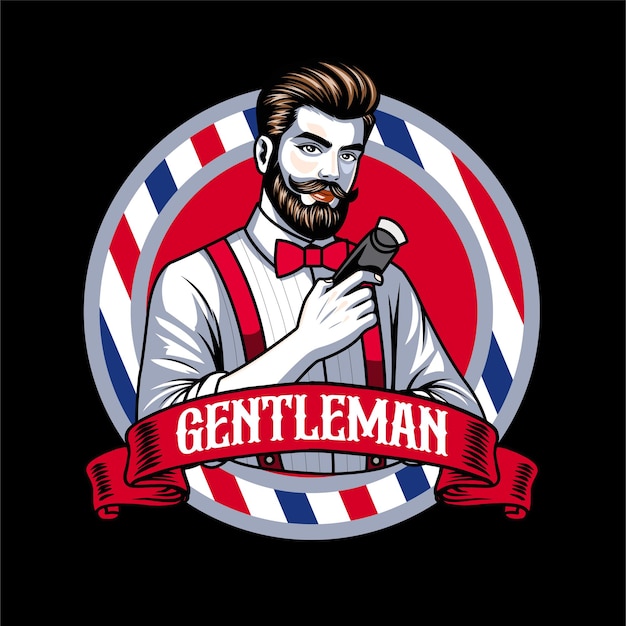 Ilustración vectorial de un barbero sosteniendo una pinza en una ilustración vintage disponible para la insignia de barbero