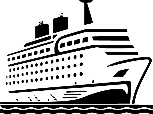 Vector ilustración vectorial de un barco de crucero minimalista y un logotipo plano