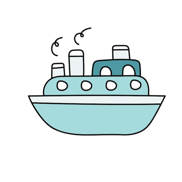 Ilustración vectorial del barco en estilo doodle