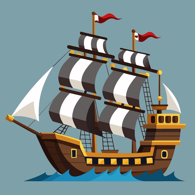Ilustración vectorial de barcos piratas Diseño imprimible de alta calidad para temas náuticos