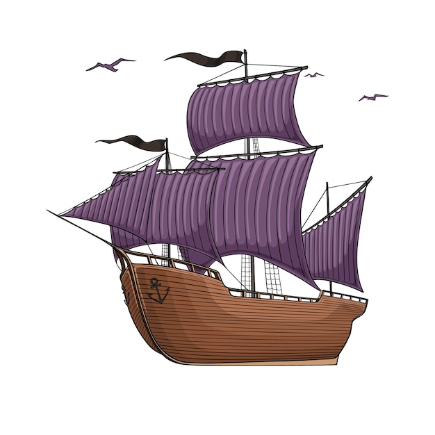 Ilustración vectorial de barcos de vela al estilo de dibujos animados