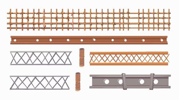 Ilustración vectorial de barras de acero de refuerzo aisladas para proyectos de construcción