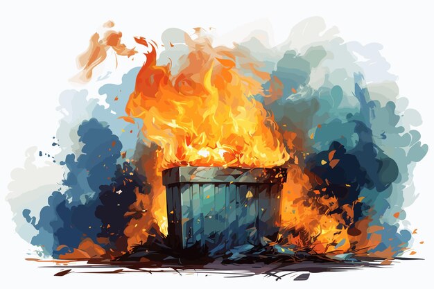 Ilustración vectorial de basura de fuego daño a la naturaleza y a las personas