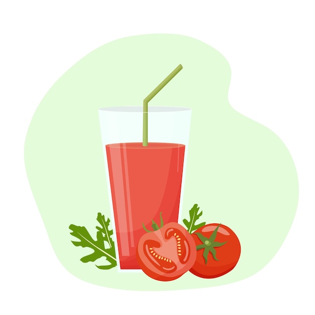 Ilustración vectorial de batido de verduras saludables Vaso de jugo de tomates frescos para una vida saludable