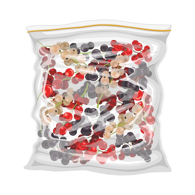Ilustración vectorial de bayas congeladas almacenadas en envases de plástico