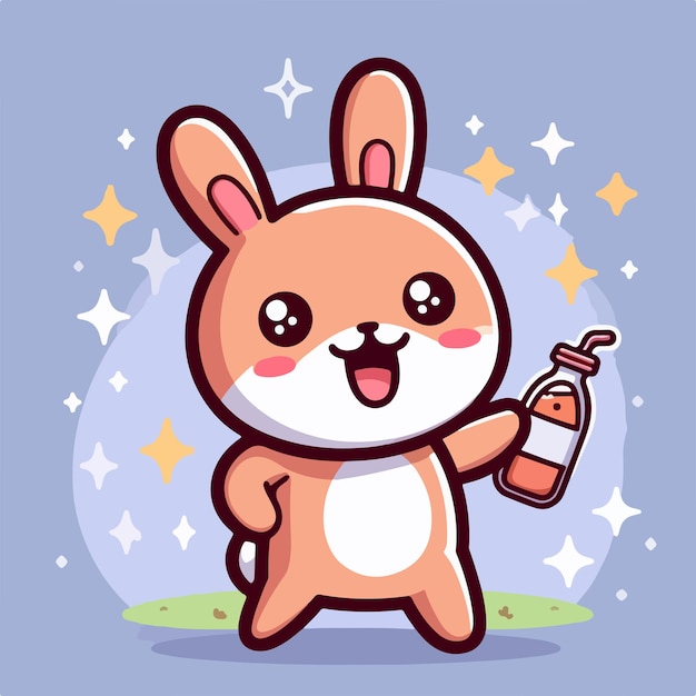 Ilustración vectorial de una bebida de conejo marrón lindo