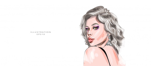Ilustración vectorial bella mujer con maquillaje
