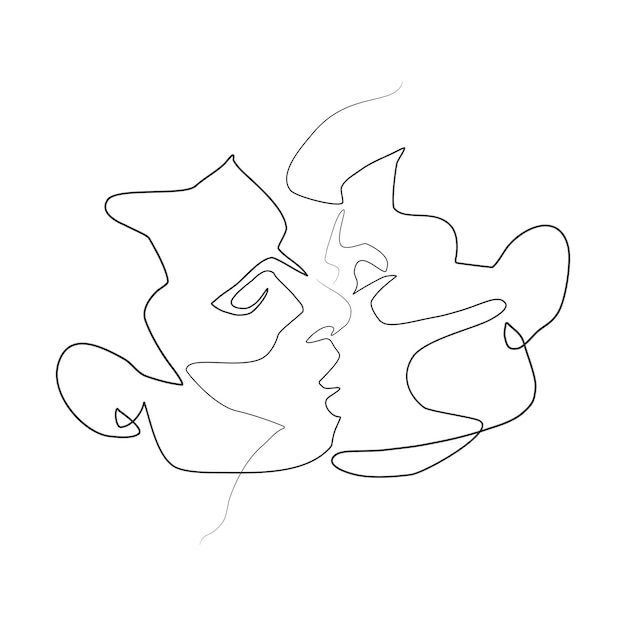 Ilustración vectorial Beso de dos hombres pareja gay concepto lgbt estilo minimalista de una línea