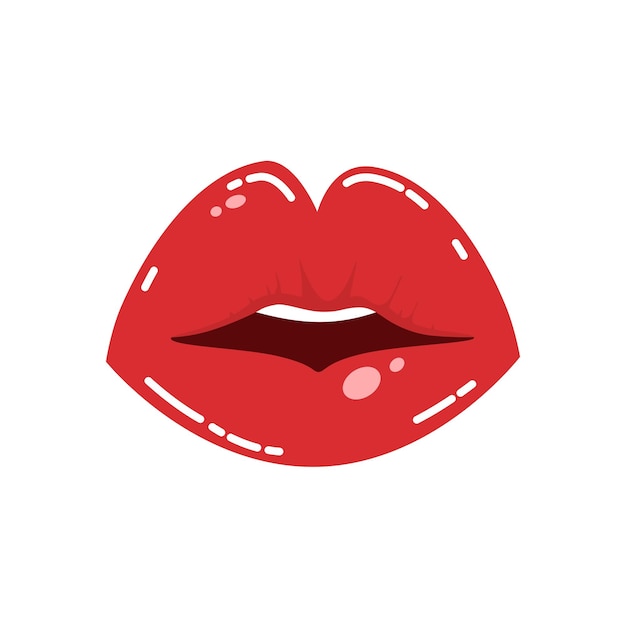 Vector ilustración vectorial de un beso de labios rojos para el día de san valentín en colores rojos y rosados de estilo dibujos animados planos