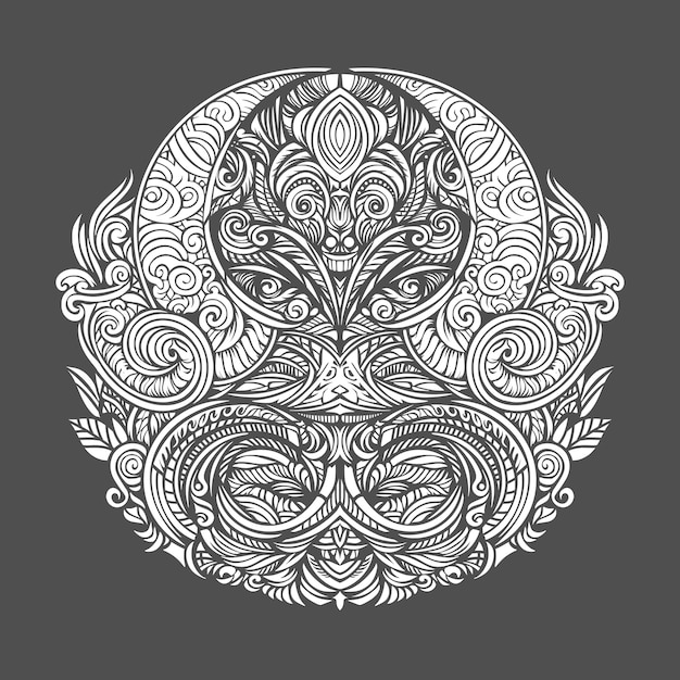 Ilustración vectorial blanca de un círculo con arte tradicional de Bali
