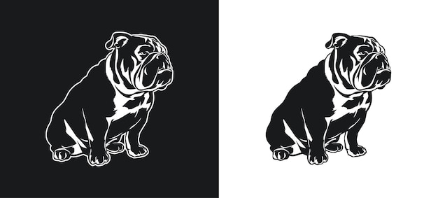 Ilustración vectorial blanca de la silueta de un bulldog
