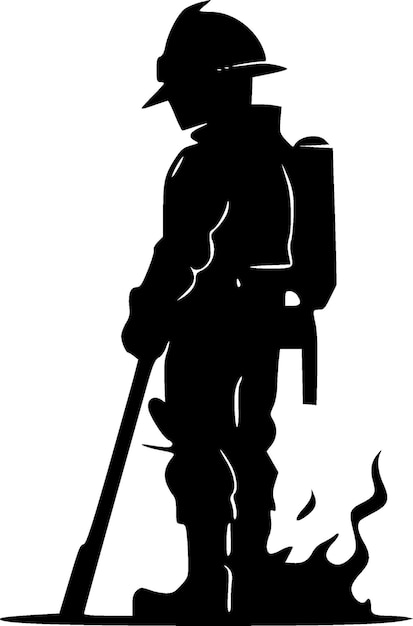 Vector ilustración vectorial en blanco y negro del bombero