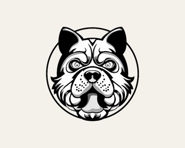 Ilustración vectorial en blanco y negro de la cara delantera de la cabeza del bulldog