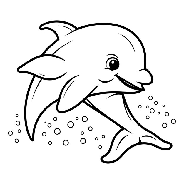 Vector ilustración vectorial en blanco y negro de un delfín saltando fuera del agua