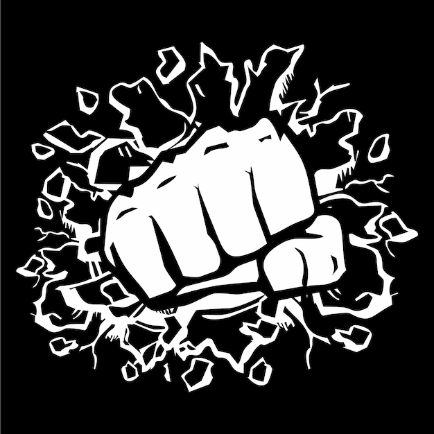 Ilustración vectorial en blanco y negro de golpear o golpear con el puño