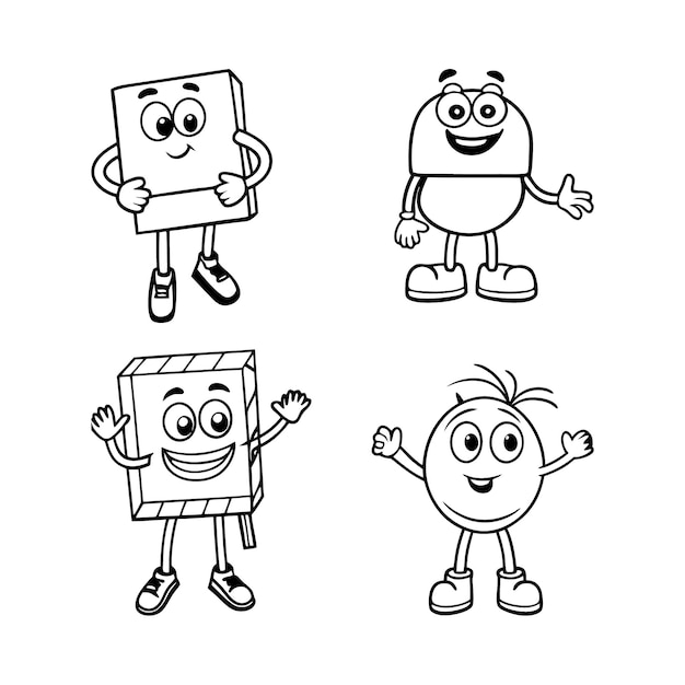 una ilustración vectorial en blanco y negro con ocho suministros escolares diferentes como